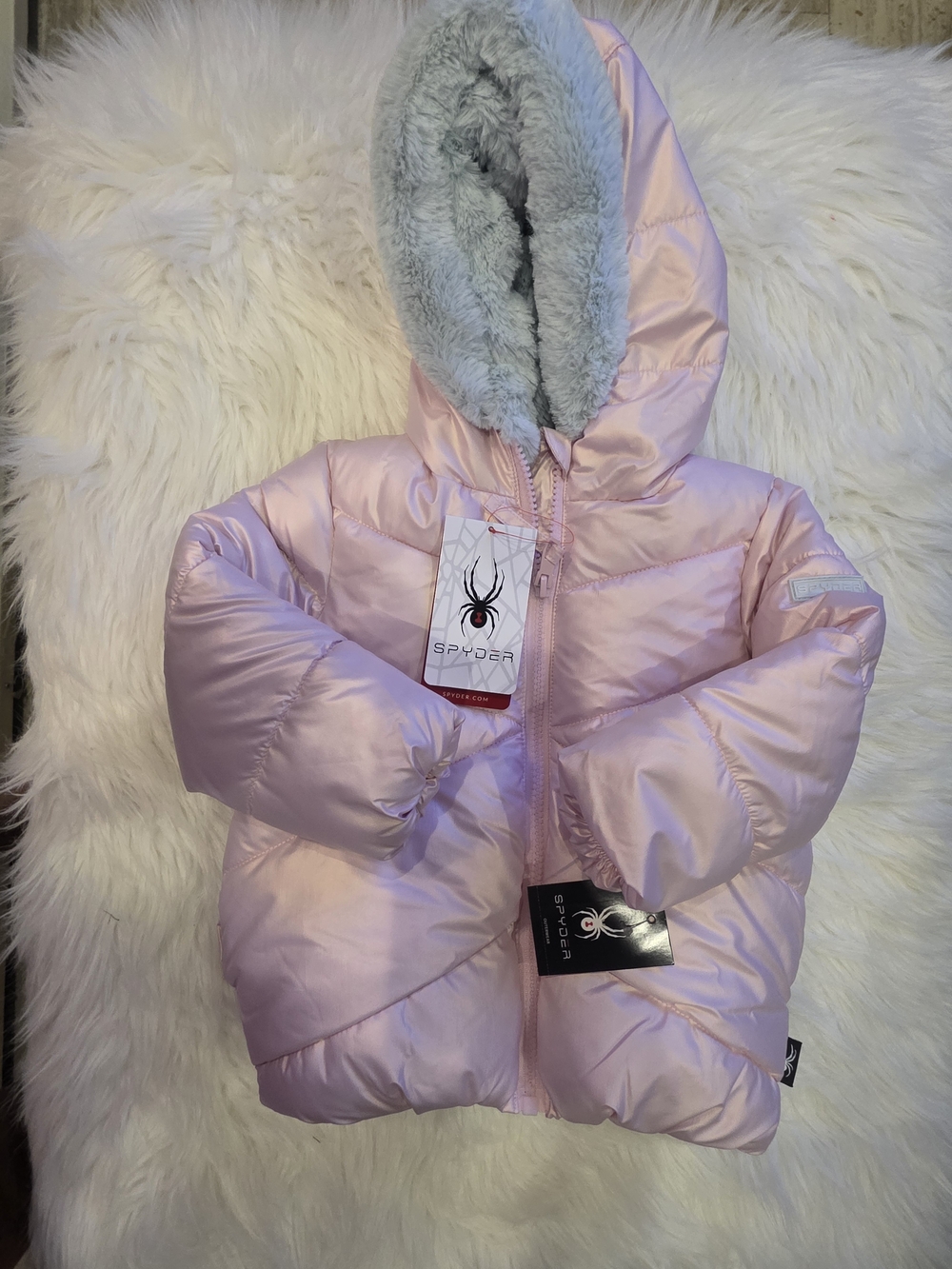 SPIDER Kids Pink Hooded Puffer Jacket NWT